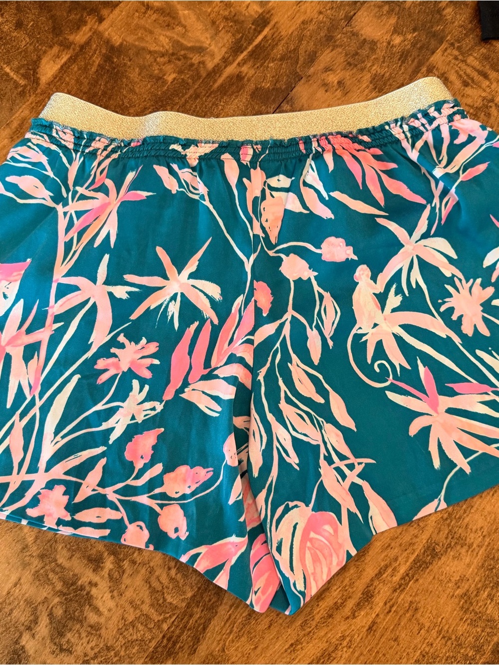 Lilly Pulitzer: Teal Floral Print Women's Shorts with Pink Accent - Picture 3 of 3